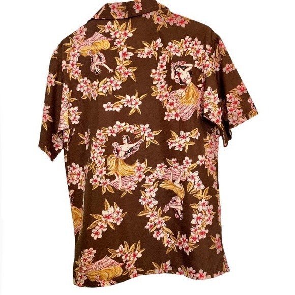 SUNDEK Sexy Hula Girls Surfing Shirt Brown Red Gold Mens Medium - Picture 6 of 14